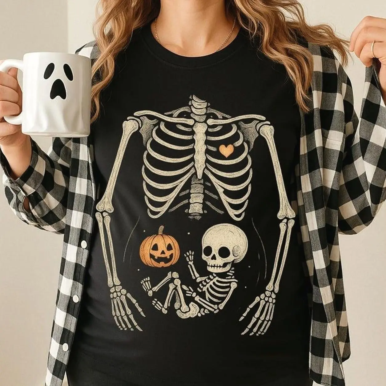 Skeleton Halloween Maternity T-shirt, Funny Shirt for Women