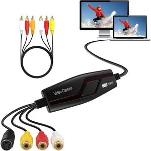 Video Capture Card USB 2.0, RCA to USB Video Capture Device, Video to Digital Converter Grabber, VHS to Digital Converter, One Touch VHS VCR Hi8 TV to DVD for Your Mac OS X or Windows 7 8 10 PC