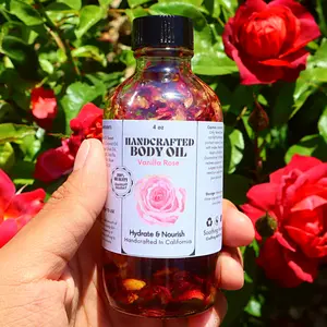 Handcrafted Sweet Vanilla Rose Multi-Use Oil for Skin, Hair, and Cuticle With Dropper Included