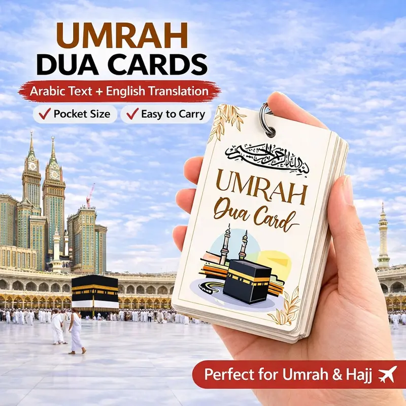 Islamic Umrah Dua Card Set - Arabic and English Translation Portable Prayer Cards for Hajj/Umrah Pilgrims, Islamic Religious Gifts for Muslims, Compact Pocket Dua Collection