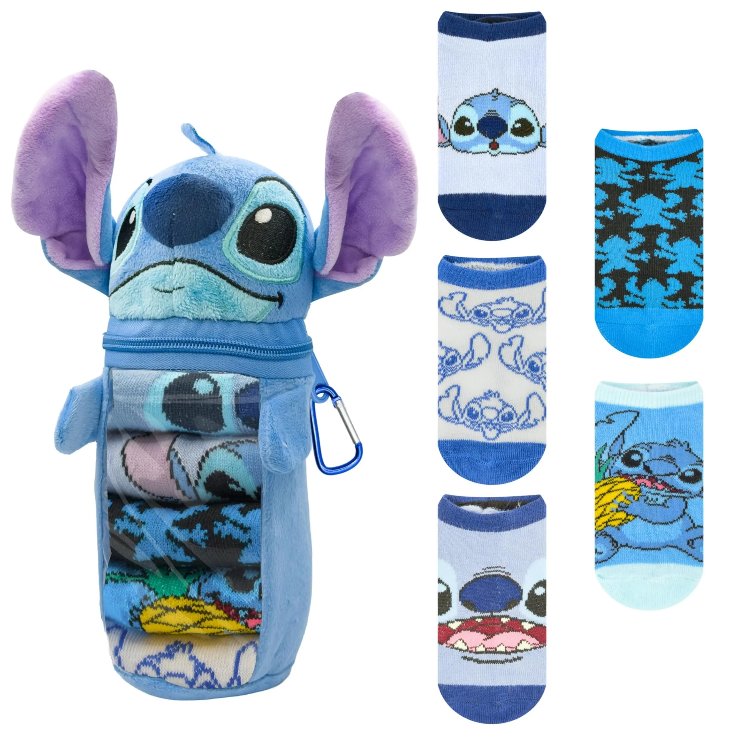 Disney Lilo & Stitch Girls 5‑Pack Crew Socks + Plush Pencil Case Set – Official Character Socks for Girls Ages 4‑8