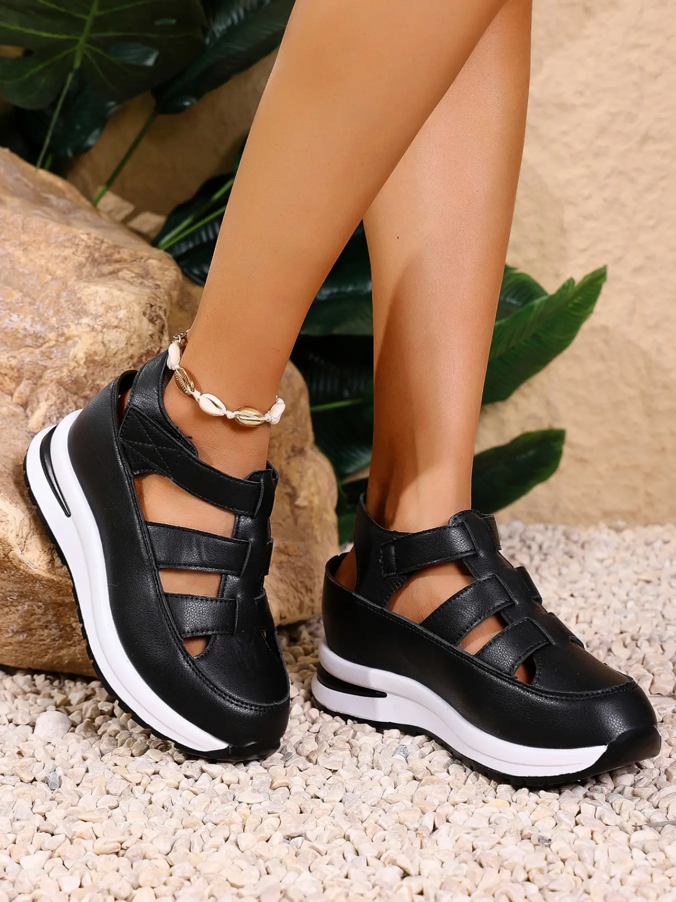 Women's Fashion Thick Sole Casual Summer Sandals, One-Strap Buckle Design, New Velcro Enclosed Toe Shoes, Durable Comfortable Elegant Style, Buckle Up Sandals, Fashionable Sandals