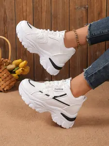 Women's Casual Height-Increasing Dad Shoes, Sports Shoes, Thick Sole Lace-Up Round Toe Sneakers, Short Stature Elevator