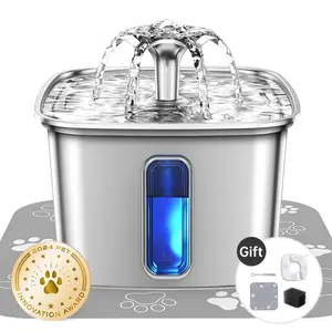 【Veken】Innovation Award Winner Stainless Steel Cat Water Fountain, 108oz/3.2L Automatic Pet Fountain Dog Water Dispenser with Replacement Filters & Silicone Mat for Cats, Dogs, Multiple Pets