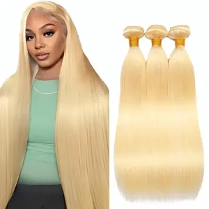 613 Bundles Human Hair Straight Blonde 100% Unprocessed Brazilian Virgin Raw Quick Weave 3 Bundles Hair Extensions for Women Silky Straight