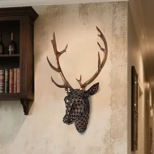 15.7x8.7-inch Mosaic deer head wall decoration, artistic artificial resin animal head wall sculpture decoration for living room, bedroom, kitchen, gift hanging ornaments