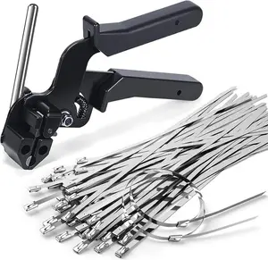 Stainless Steel Cable Tie Gun Kit-100PCS 11.8 inches 304 Heavy Duty Metal Zip Ties, 200LBS Tensile Strength & UV Resistant-for Fence, Exhaust Pipe, Chicken Coop & Industrial Use
