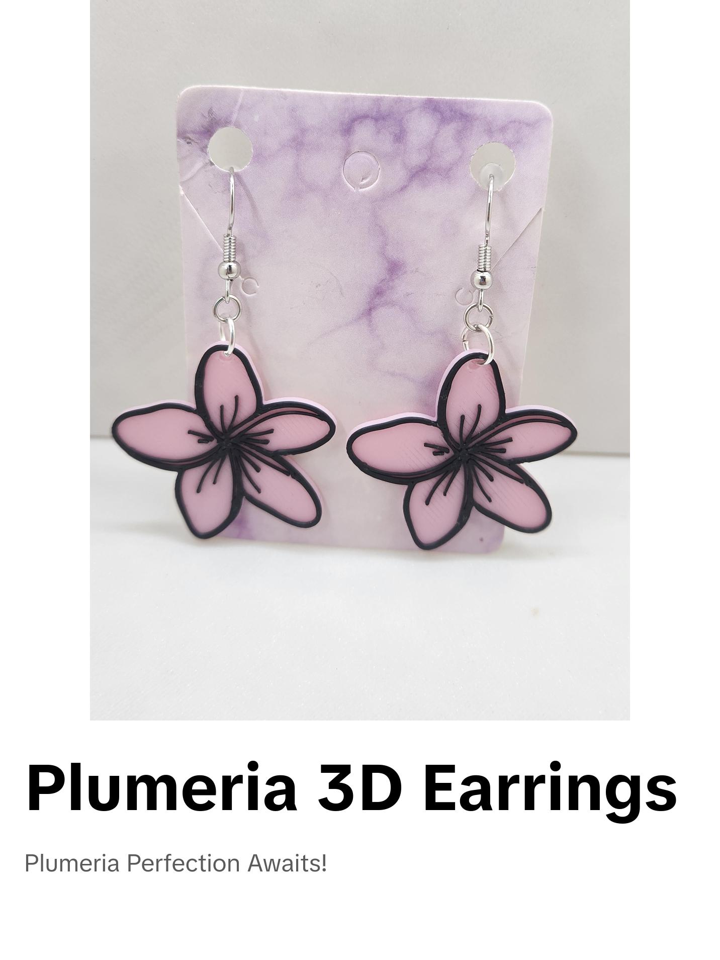 Hawaiian Plumeria Flower 3D Printed Earrings - Elegant Design with Unique Floral Detail