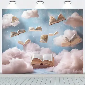 1pc Floating Open Book Starry Sky 2D Flat Polyester Banner - No Power Needed Festive & Party Backdrop, Suitable for Birthdays, Libraries, Birthday