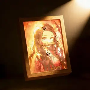 Anime Inspired Light Photo Frame, Tanjiro & Nezuko Figurine LED Night Light, Cute Desk & Wall Decor, Soft Moonlight Effect, Ideal Gift for Anime Lovers of All Ages