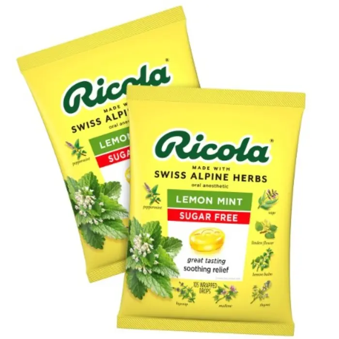 Ricola Sugar-Free Lemon Mint Herb Throat Drops 210 ct with Lemon Balm Extract & Menthol Natural Menthol Soothes Hoarse Scratchy Dry or Tickly Throats
