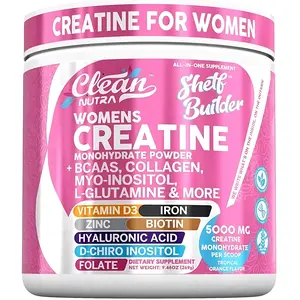 Clean Nutraceuticals Women's Creatine Monohydrate Powder - With BCAAs, Collagen, Myo-Inositol, L-Glutamine & More for Wellness, Beauty Support - Shelf-Stable Healthy Supplement