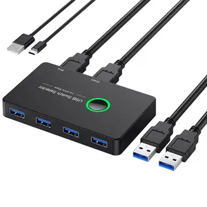USB3.0 4 Port Switcher 2 Computers Peripheral Adapter USB Hub KVM Sharing Switch