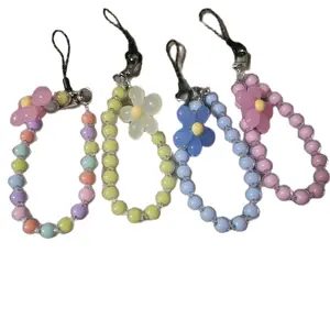 Random Color Phone Strap with Colorful Beads and Flower Design Accessory