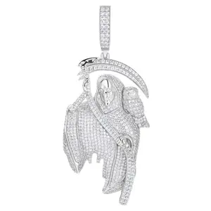 【P535 livestream】 Iced Out Reaper Pendant With Owl UCCIYO S925 Sterling Silver Synthetic Moissanite Pendant Necklace for Women Men Hip Hop Jewelry Gift