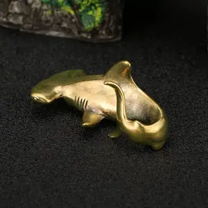 Hammerhead Shark Brass Figurine, Vintage Style Decorative Ornament, Cute Desktop Tea Pet, Nautical Home Office Decoration, Sculpture Desk Decor