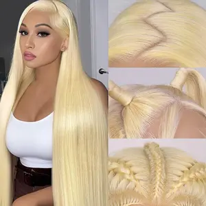 GK 613 13x6 Lace Front Wig Human Hair 200 Density 613 Lace Front Wig Human Hair Straight Blonde Wig Human Hair 13x6 HD Transparent Lace Frontal Wigs Human Hair Pre Plucked With Baby Hair