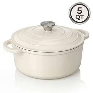 Enameled Cast Iron Dutch Oven - 5QT White Pot with Lid, Heavy-Duty Cookware for Braising, Roasting, Baking, Soups, Stews - Home & Professional Kitchens, Non-Stick, Oven Safe Up to 500° F, Dual Handles, Works On All Stovetops,summervibes