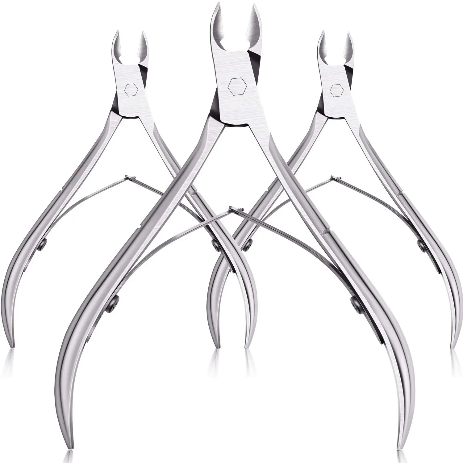 3 Pack Silver Cuticle Trimmer Nippers Cutter Tool Stainless Steel Nail Cuticle Scissors Remover with Pointed Blade Scissors Pedicure Manicure Tool for Fingernails and Toenails Nails Care