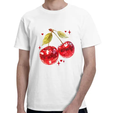 Men's Cherry Disco Graphic T-Shirt - Short Sleeve Crew Neck Regular Fit Casual Wear |   Soft & Breathable Fabric, Durable Print, Everyday Comfort, Machine Washable, Casual Summer Party, Picnic, Casual