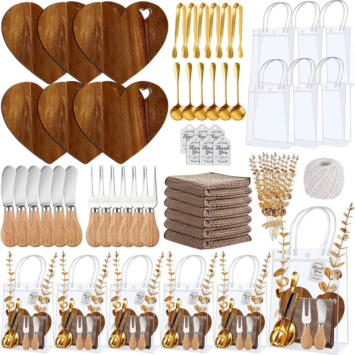 67pcs Prizes for Winners of The Shower Game Include Cheese Boards, Cheese Knives, Wooden Coasters, Hand Towels, Thank You Tags, And Bags for for Couple Guest,Bridal Shower Baby Shower Party Decorations,Anniversary Birthday Wedding Gifts