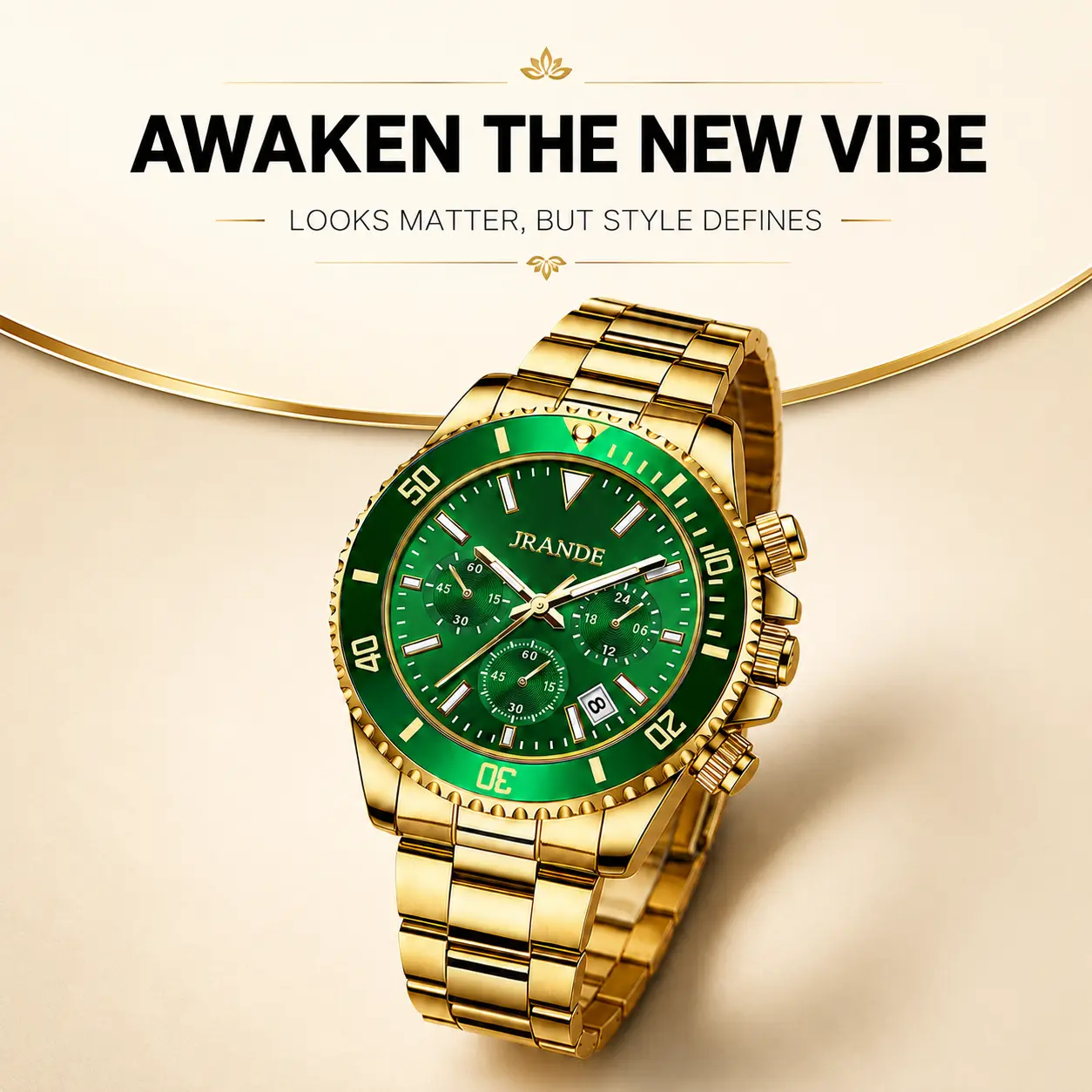 Men’s Gold Chronograph Watch, Waterproof Luminous Quartz Analog Wristwatch for Men, Stainless Steel Big Face Dress Watch with Date, Business Casual Luxury Wrist Watch, Fashion Sports Timepiece, Gifts for Husband Boyfriend Dad, Reloj de Hombre