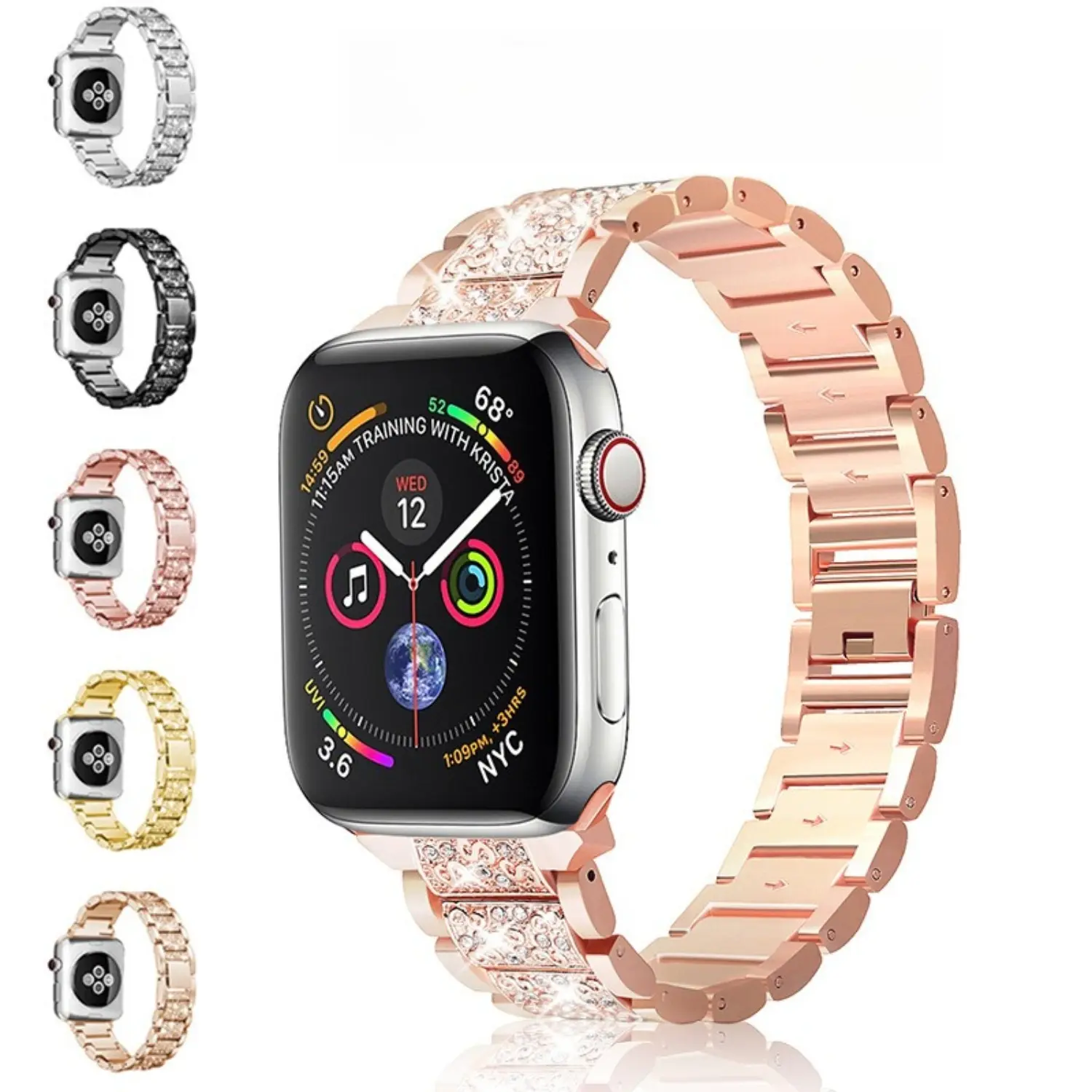 Apple Watch Band — Stylish Solid Stainless Steel Metal Band with Diamond Accents Apple Watch Band — Stylish Solid Stainless Steel Metal Band with Diamond Accents