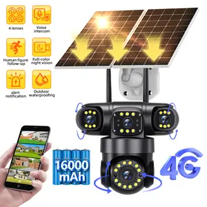 Solar-Powered 4-Lens AOV Security Camera - Supports 4G & WiFi, No Wiring Required, 24/7 Remote View, 360° Panoramic Surveillance, Color Night Vision, No Monthly Fees for Home & Yard Security 1080p camara