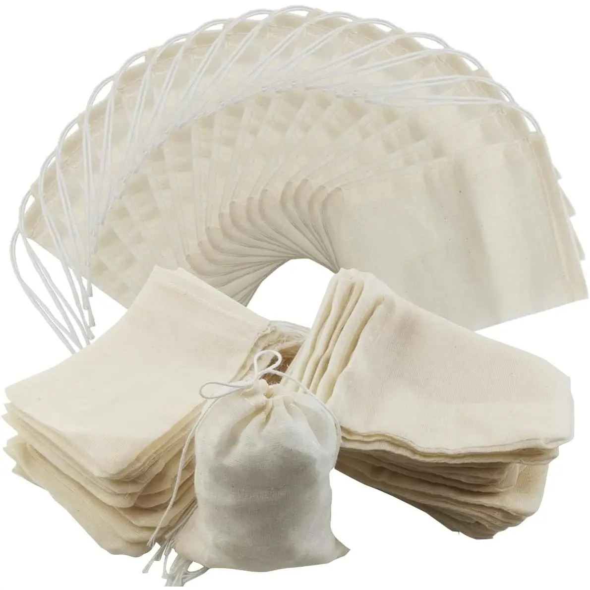 60 count 3"X4"  Drawstring Cotton  Bags - Cheesecloth Bags for Straining, Muslin Bags, Sachet Bags, Soup Bags, Coffee   Broth Brew Bags