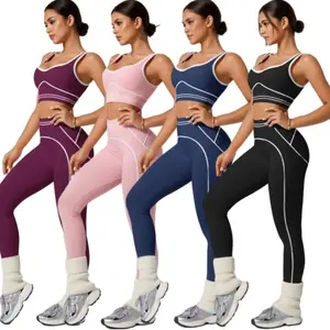 Women's Unique Design Fitness Yoga Set,Large U Neck Sports Suit,Gym Clothing,High Waist Butt Lifting Yoga Pants,Quick Dry Sweat Absorbent,Fitted Design Acitivewear