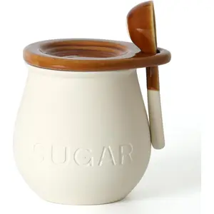 Ceramic Sugar Bowl with Lid and Spoon, 16 Oz Sugar Container for Coffee Bar Decor, Farmhouse Sugar Jar Sugar Dispenser, Vintage Kitchen Decor and Accessories (1 Pack)