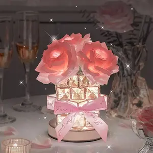 Rechargeable Wireless Crystal Table Lamp, Adjustable Three Color LED Rose Diamond Light, Romantic Bedroom Living Room Decor Gift