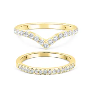 Stackable Eternity Band Rings Set - V-Shaped & Straight D/VVS1 Gems Anniversary Wedding Band for Women, 2mm Width, Size 5-10| Dainty Minimalist Statement Ring for Daily Wear & Gift