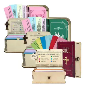 3-Pack Handcrafted Wooden Religious Bible Verse Box with 150 Prayer Cards, Scripture Memory Box for Daily Devotion, Meaningful Christian Gift for Women, Easter Home Decor