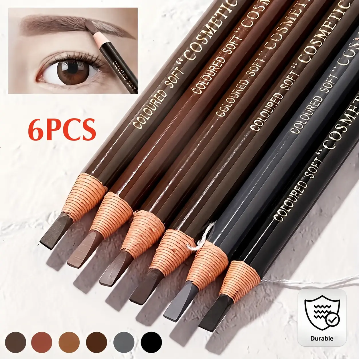 6-Pack Waterproof Sweat-Resistant Eyebrow Pencil Set, Natural Eyebrow Pencil, Smudge-Proof, Long-Lasting, Durable, Fade-Resistant, Multi-Color Makeup Pens for Eyebrow & Eyeliner, Cosmetic Products