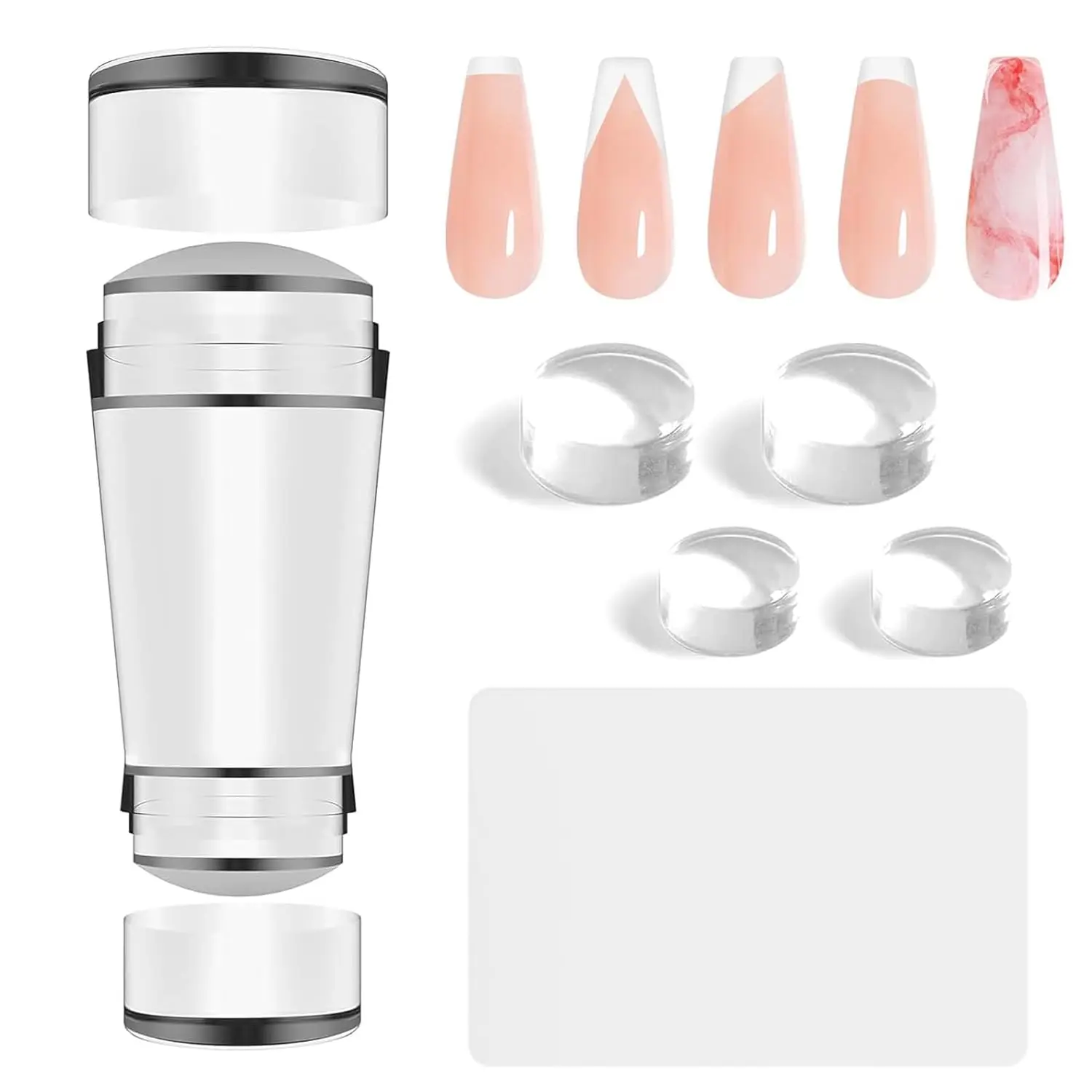 French Tip Nail Art Stamp with 4Pcs Replaceable Silicone Jelly Head | Double-end Nail Stamper, Nail Manicure Design Tool, Stamping Polish Transfer Templates Tool Home Salon DIY Supplies, Washable