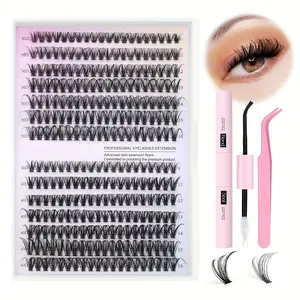 Natural Look False Eyelashes Kit, 280pcs lashes clusters kit, 9-16mm 30D&40D Individual Lashes with Bond Seal Tweezers for Makeup - Cosmetic,  DIY Volume Lash Extension Kit, curl lashes, Hybrid lash set, Hat lashes, Lash clusters spikes, Perfect Gift