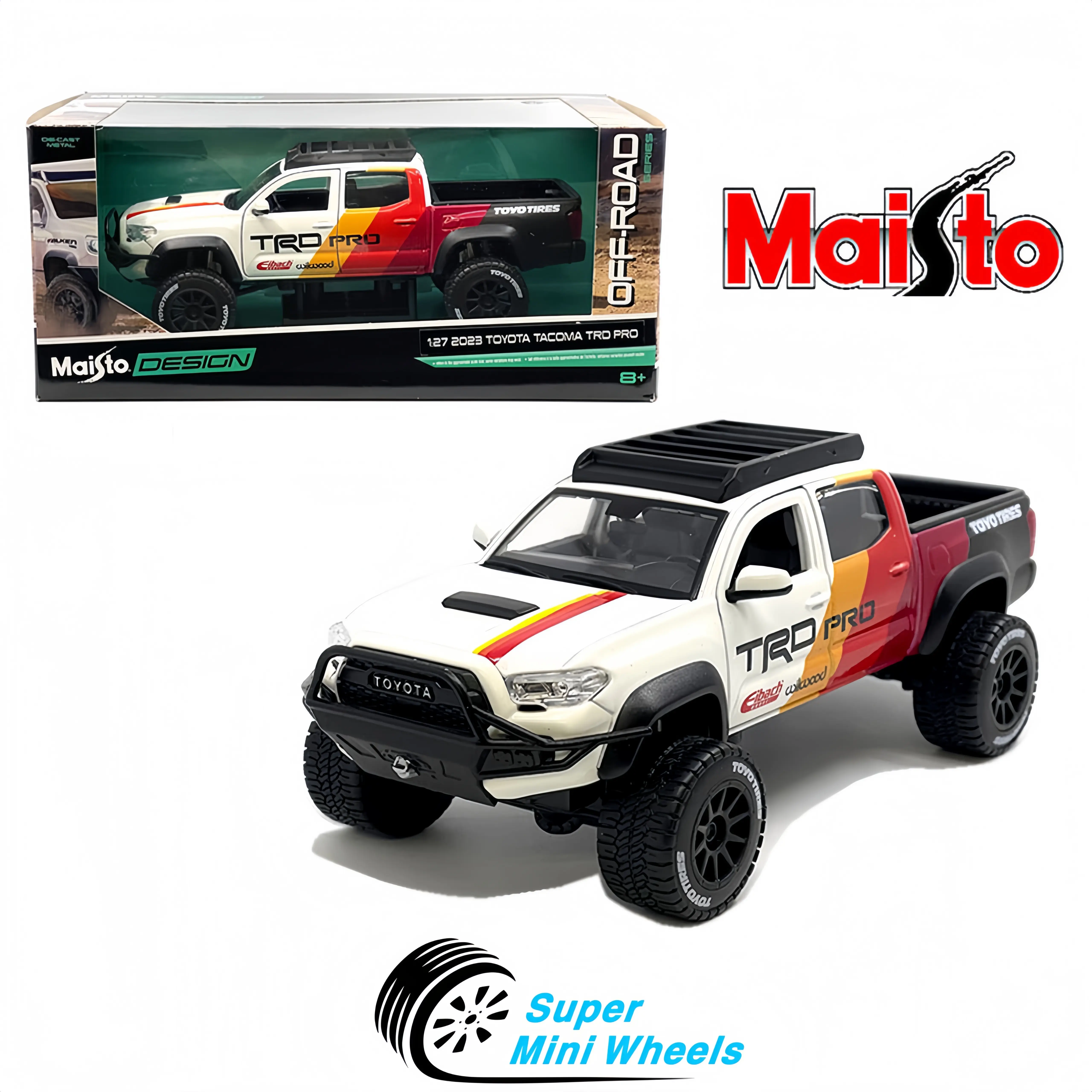 Maisto 1:24 Toyota Tacoma TRD Off Road TRD Pro – White with Racing Stripes