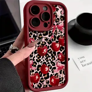 Leopard Cherry Pattern Case for iPhone 16 15 14 Pro Max 13 12 11 XR XS Plus Shockproof Non Slip Military-Grade Protection Silicone Cover Protector Screen Protector