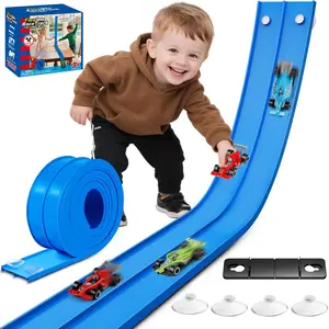 Interactive Soft Track Slide Assembly Set for Kids Elastic Slope Puzzle Toy with 2 Cars Parent-Child Fun Christmas Gift for Boys