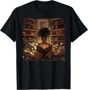 100%25 Cotton Melanin Afro Women Educated Reading Book Black History T-Shirt
