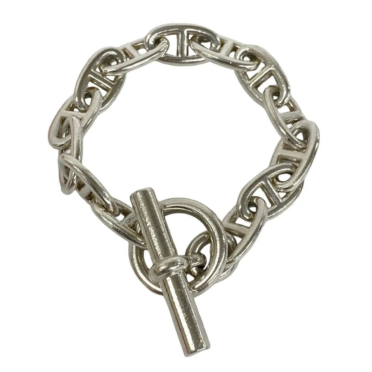 Pre-owned HERMÈS Sterling Silver 925 (Ag925) Small Leather Goods Hermes Chaine d’Ancre GM Bracelet