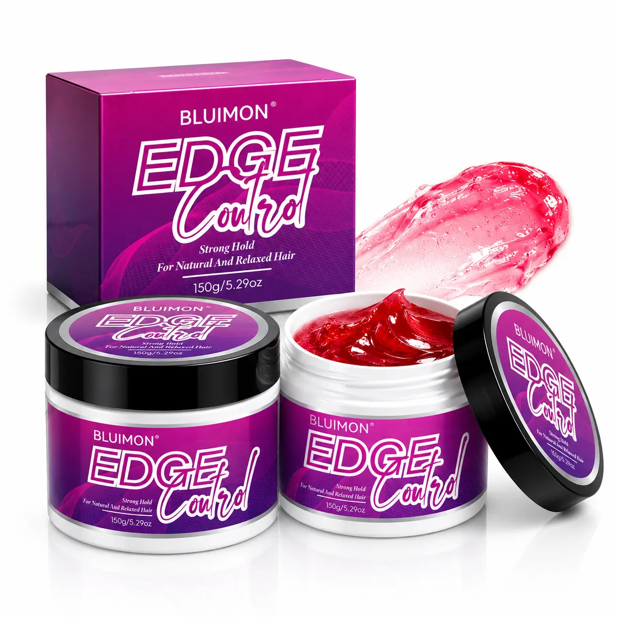 BLUIMON Edge Control Hair Styling Gel - Strong Hold Hydrating Nourishing Moisturizer, Youth-Focused Formula for Curly & Relaxed Hair, Smooth Hairline Styling for Braids, 150g/5.29oz