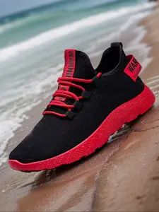 Elastic Breathable Sports Shoes with Decorative Buckle and Laces, Sporty Running Shoes, All Seasons Low Top Comfortable Running Sneakers, Lightweight Polyester and Spandex Fabric