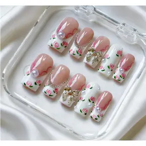 Vosplends Winter Big Sale 10pcs Handmade Y2K Acrylic Press-On Nails Eco-Friendly Crystal Plastic NailArt FakeNails NailArt WinterNails nail supplies nails kit set - Matte, Gentle