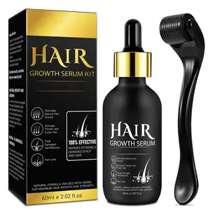 Men and Women with Derma Roller, Hair Growth Serum & Beard Growth Kit, Hair Regrowth Treatment for Thicker, Fuller Hair - Stop Scalp Hair Loss & Thinning - 2.02 oz