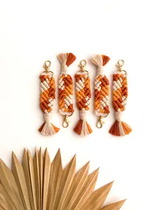 Macrame Color-Block Keychain - Boho Car Accessories - Bag Charm - Keyfob Holder - Stylish Keychain for Functional Use