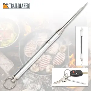 "Trailblazer Titanium Spring Toothpick   4 1/4"" Overall Length   2 3/4"" Closed   Stainless Steel Construction   Key Ring Attachment"