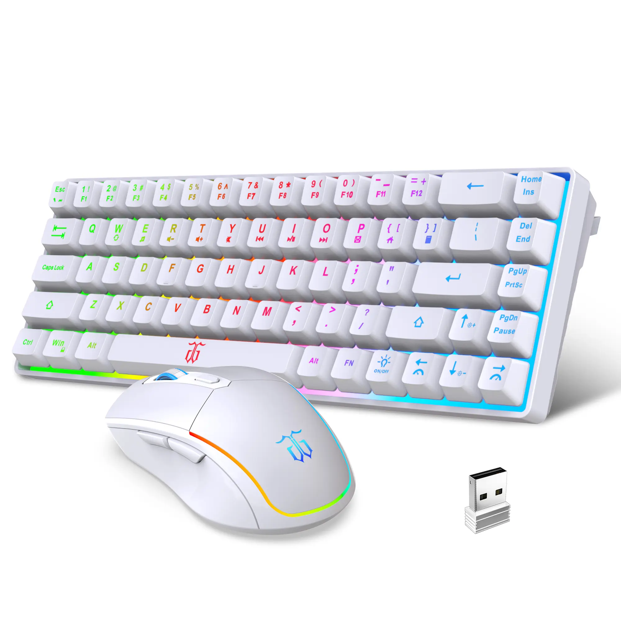 Snpurdiri 60% Wireless Keyboard and Mouse Combo, Mini Mechanical Feel Anti-Ghosting Keyboard & 6D 3200DPI Gaming Mouse, LED Backlit Rechargeable Kit with 2000mAh Battery, Ideal for Gaming & Office Work