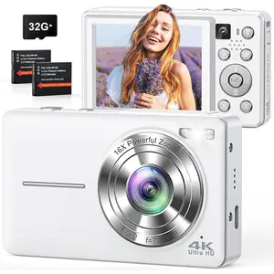 4K Digital Camera, 64MP Autofocus Point and Shoot Camera with Front & Rear Camera, Flash, 16X Zoom, 32GB Card, 2 , Compact Vlogging Camera for Teens & Beginners